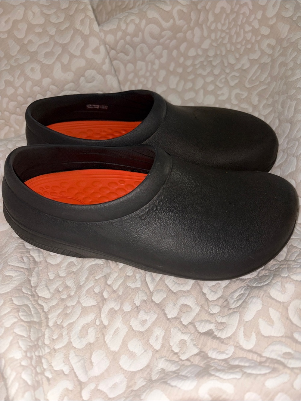 Crocs Women's Black Slip-On Clog with Orange Insole
